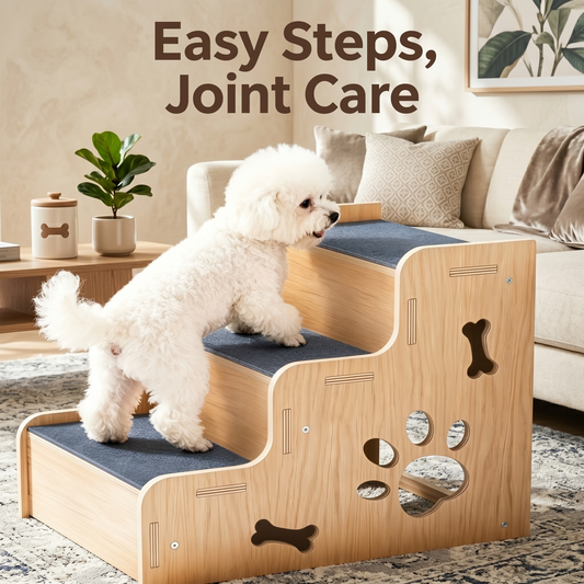 Wooden Pet Stairs – Non-Slip 3-Step Dog Steps for Joint Care