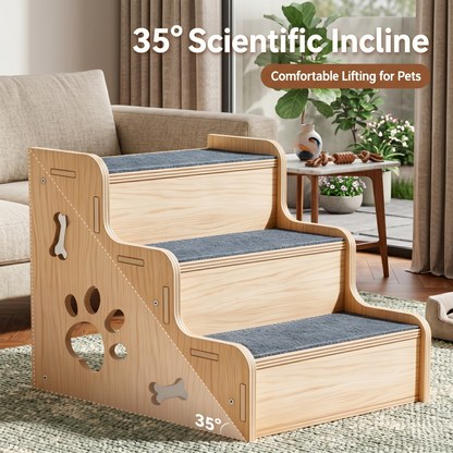 Wooden Pet Stairs – Non-Slip 3-Step Dog Steps for Joint Care