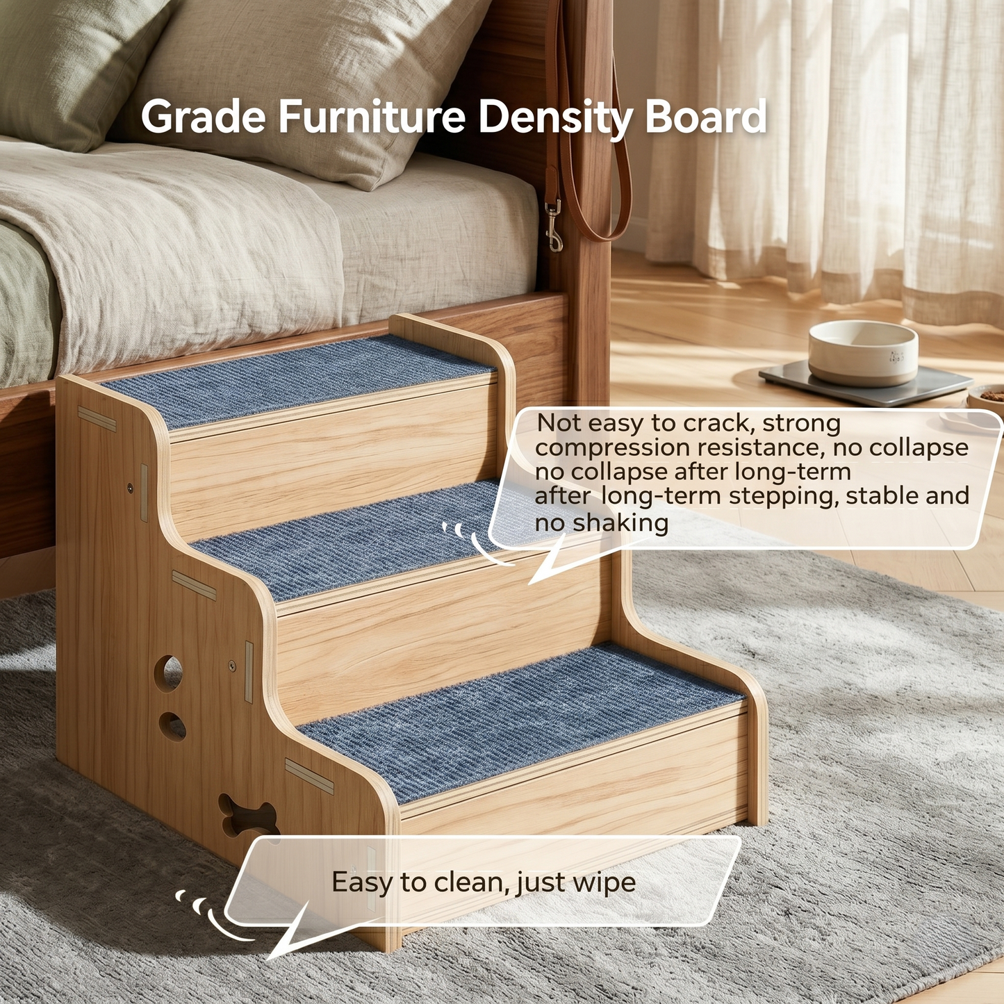 Wooden Pet Stairs – Non-Slip 3-Step Dog Steps for Joint Care