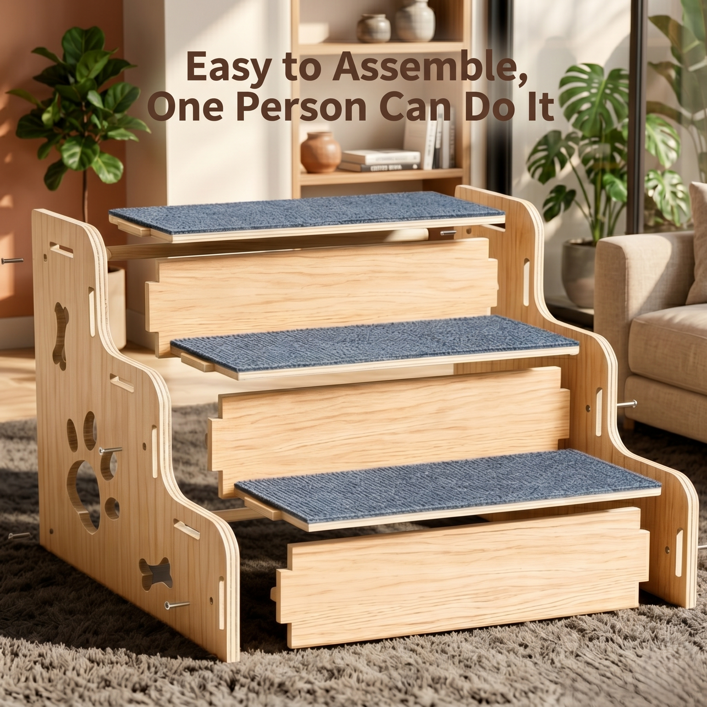 Wooden Pet Stairs – Non-Slip 3-Step Dog Steps for Joint Care