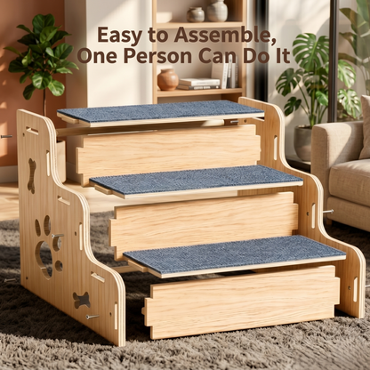 Wooden Pet Stairs – Non-Slip 3-Step Dog Steps for Joint Care