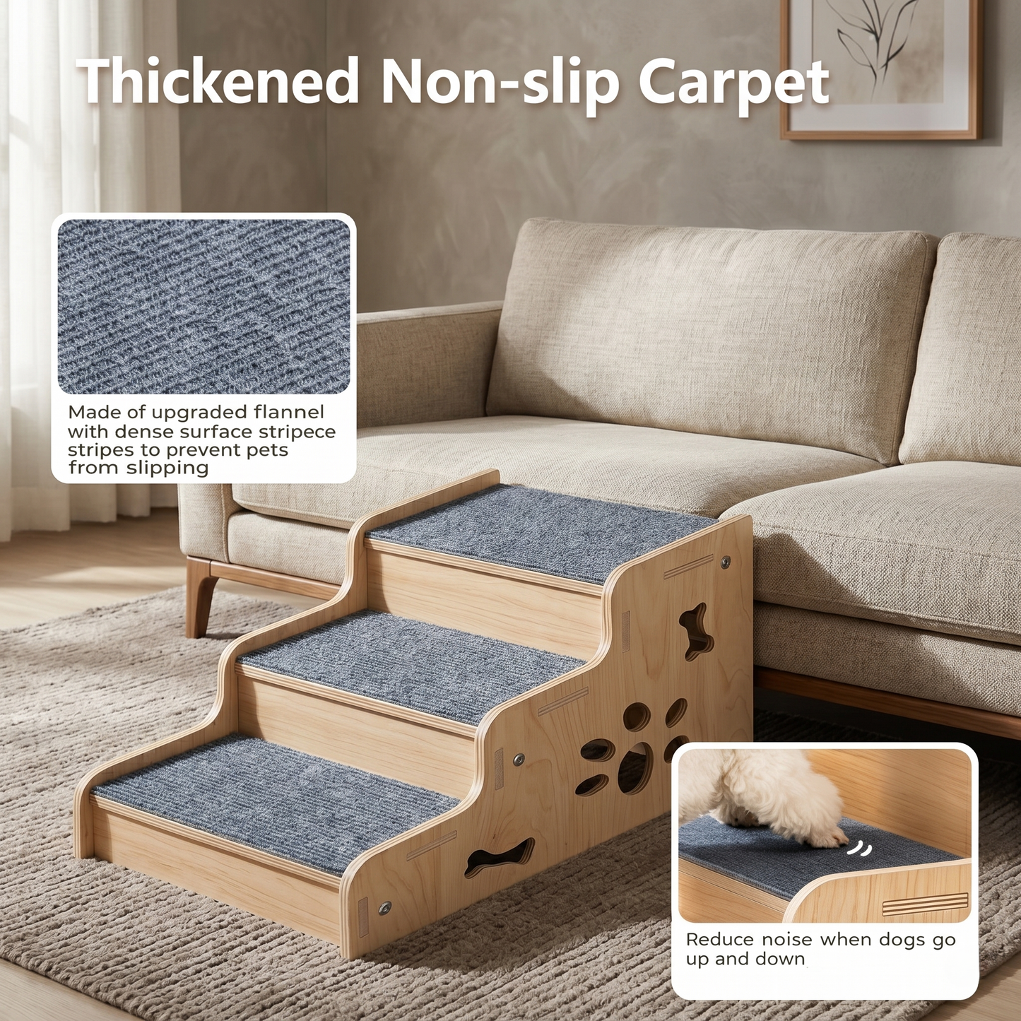 Wooden Pet Stairs – Non-Slip 3-Step Dog Steps for Joint Care